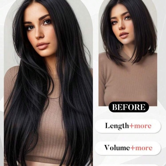 Straight hair  Long Clip ins Black Hair Extensiones 24 In - Picture 5 of 8
